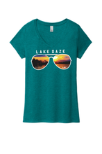 Load image into Gallery viewer, Lake James "Lake Daze" Sunset Shirt - Ladies Vneck Tees and Tank Tops