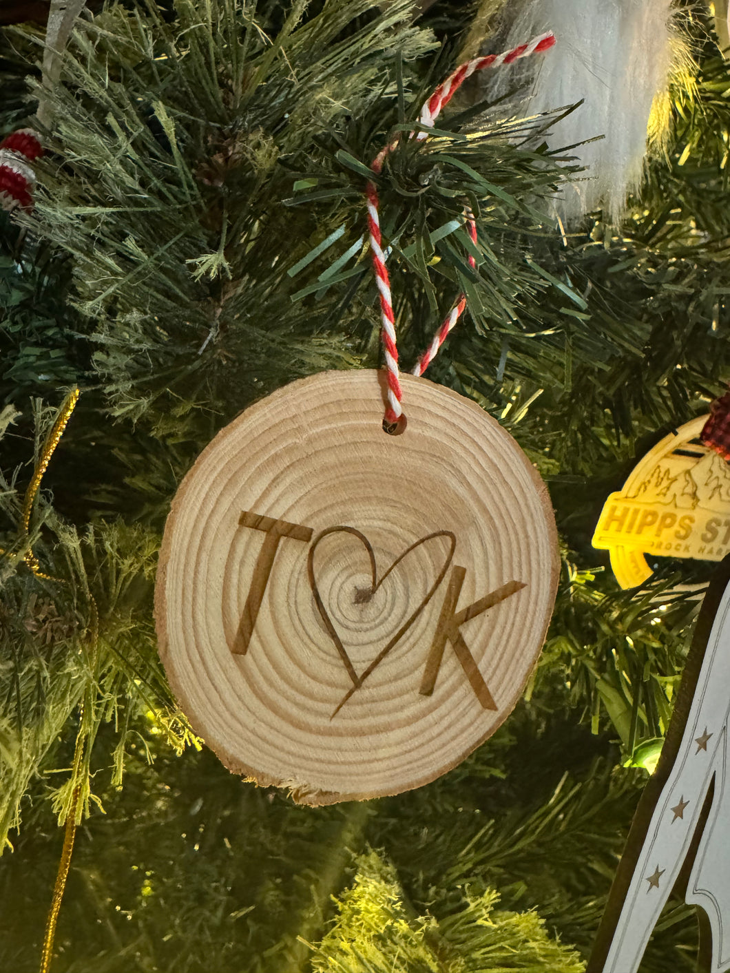 Custom initials “tree carving” ornaments