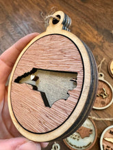 Load image into Gallery viewer, Custom Wooden North Carolina w/heart where you want it Ornaments
