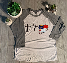 Load image into Gallery viewer, North Carolina - NC Flag Health Care Worker Heartbeat and Cross Shirt or Raglan
