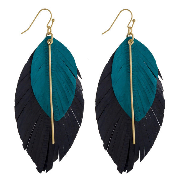 Two layered Navy Feather Earrings