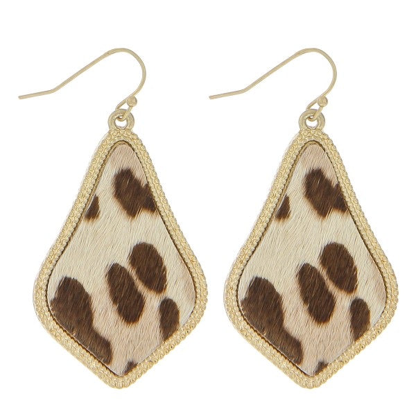 Leopard print cowhide drop earrings