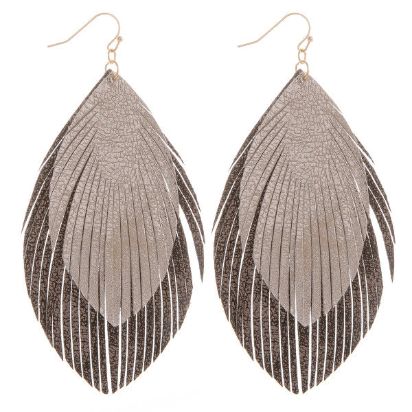 Long layered gray feather Earrings