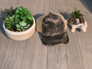 Vintage camouflage pony tail hat - distressed camo