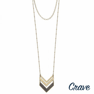 Long layered hammered chevron necklace