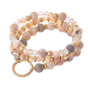 Natural Stone Beaded Boho Bracelet Set Featuring a Ring Accent