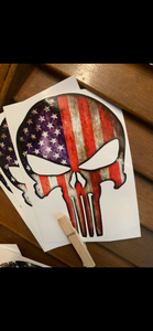 Grunge Distressed waving tattered American Flag punisher skull Decal