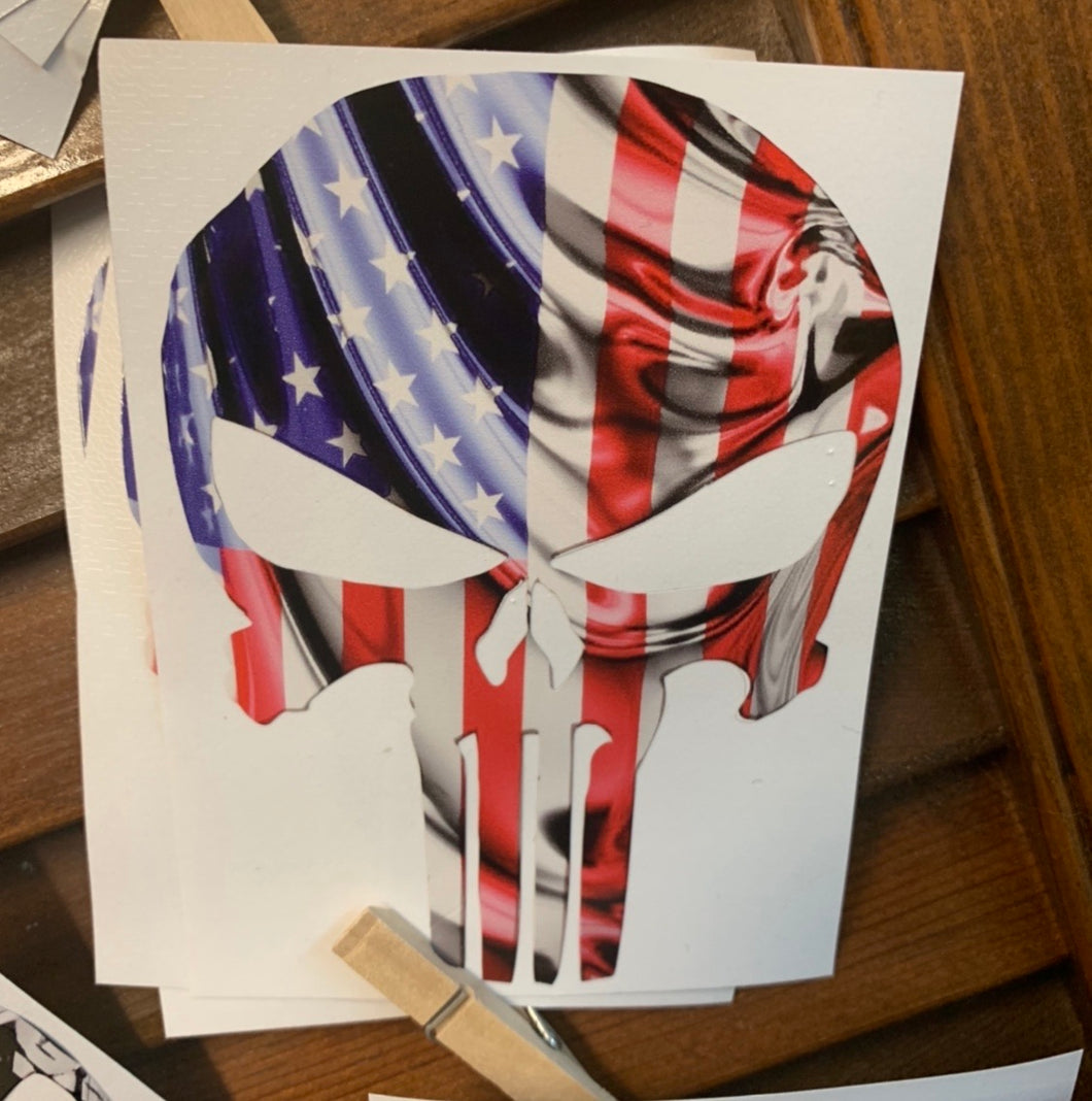 Waving American Flag punisher skull Decal