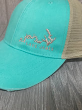 Load image into Gallery viewer, Lake James Distressed Seafoam and Off white hat
