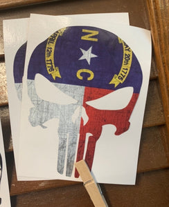 Grunge Distressed North Carolina flag punisher skull Decal