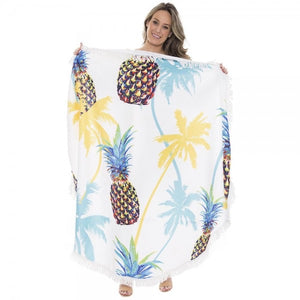 Palm Tree Pineapple Round Beach / Pool Fringe Towel