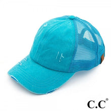 Load image into Gallery viewer, Vintage Distressed Mesh Trucker Ponytail CC Hat
