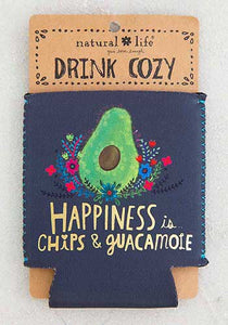 Natural Life - happiness is chips and guacamole neoprene koozie