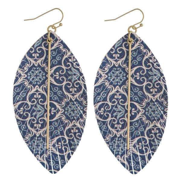 Geometric blue feather printed Earrings