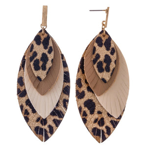 Three tone layered leopard feather earrings