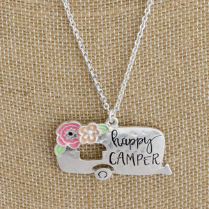 Long happy camper flower necklace