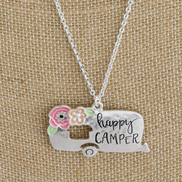 Long happy camper flower necklace