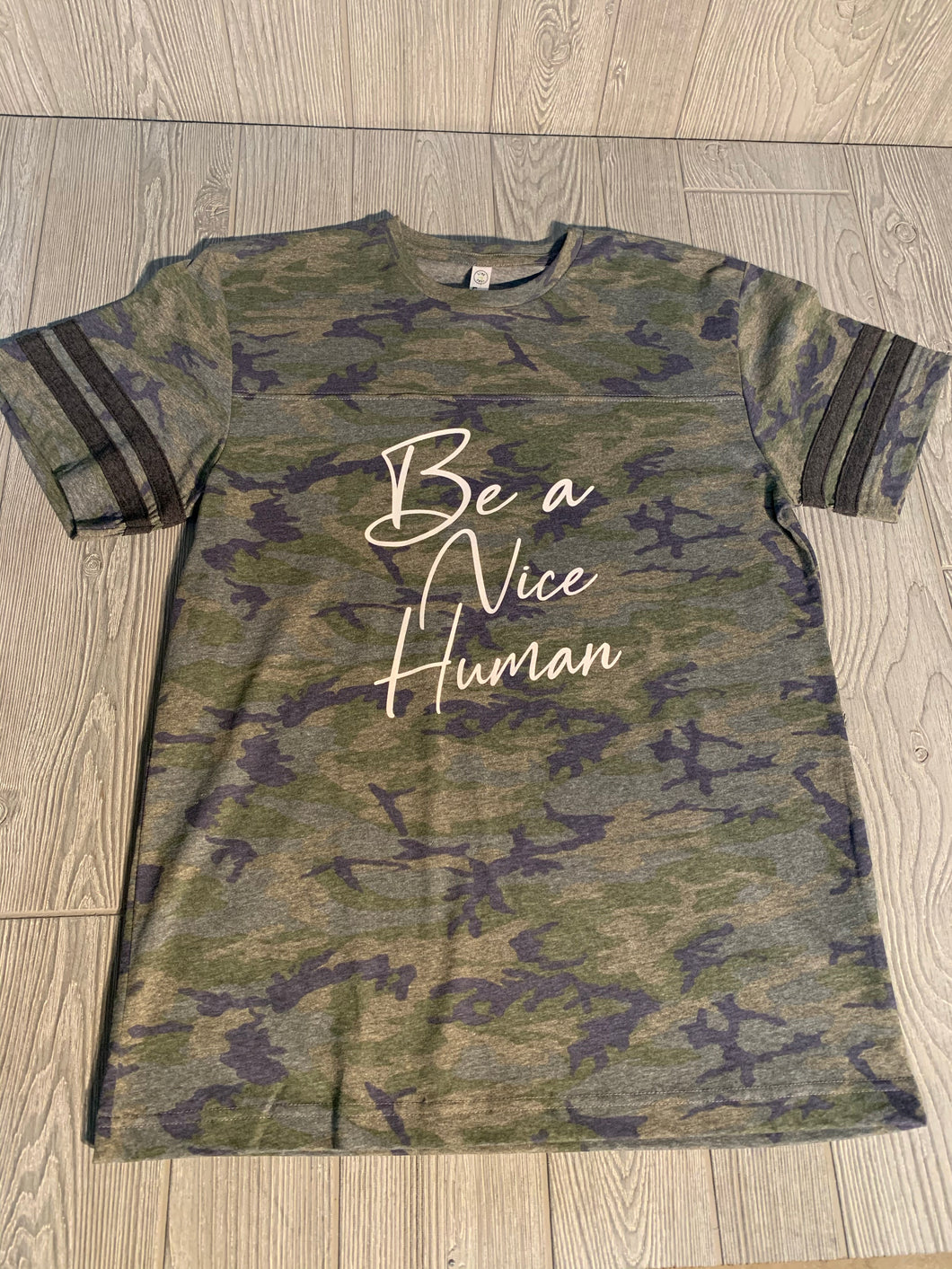Unisex Camouflage Ringer Tee - Be a nice human Shirt