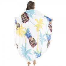 Load image into Gallery viewer, Palm Tree Pineapple Round Beach / Pool Fringe Towel
