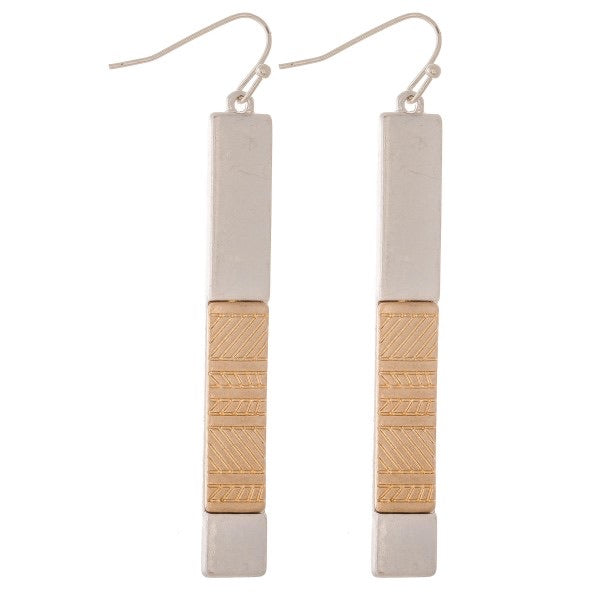 Two tone bar earrings with textured design